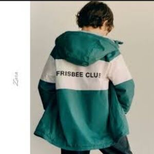 Zara Boys Frisbee Club Zip Up Hooded Lined Rain Jacket Coat Size 9